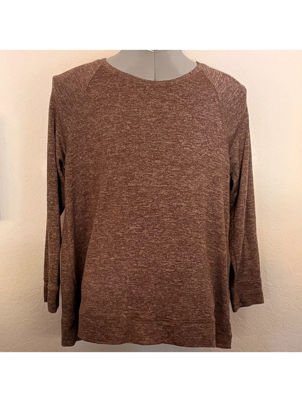 Style & Co Women’s L Brown Marled Knit Long Sleeve Top Raglan Stretch